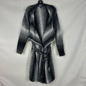 Sharagano Studio Woman Ombre Knit Cardigan 1X Gray Black Belted Long Sweater